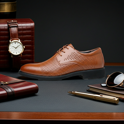 Cognac Lattice — Men's Elevator Dress Shoe 7cm