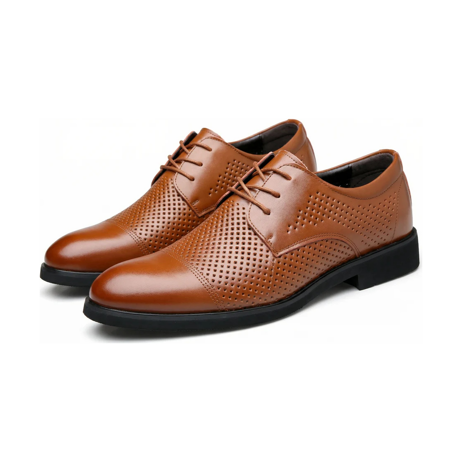 Cognac Lattice — Men's Elevator Dress Shoe 7cm | Vizon