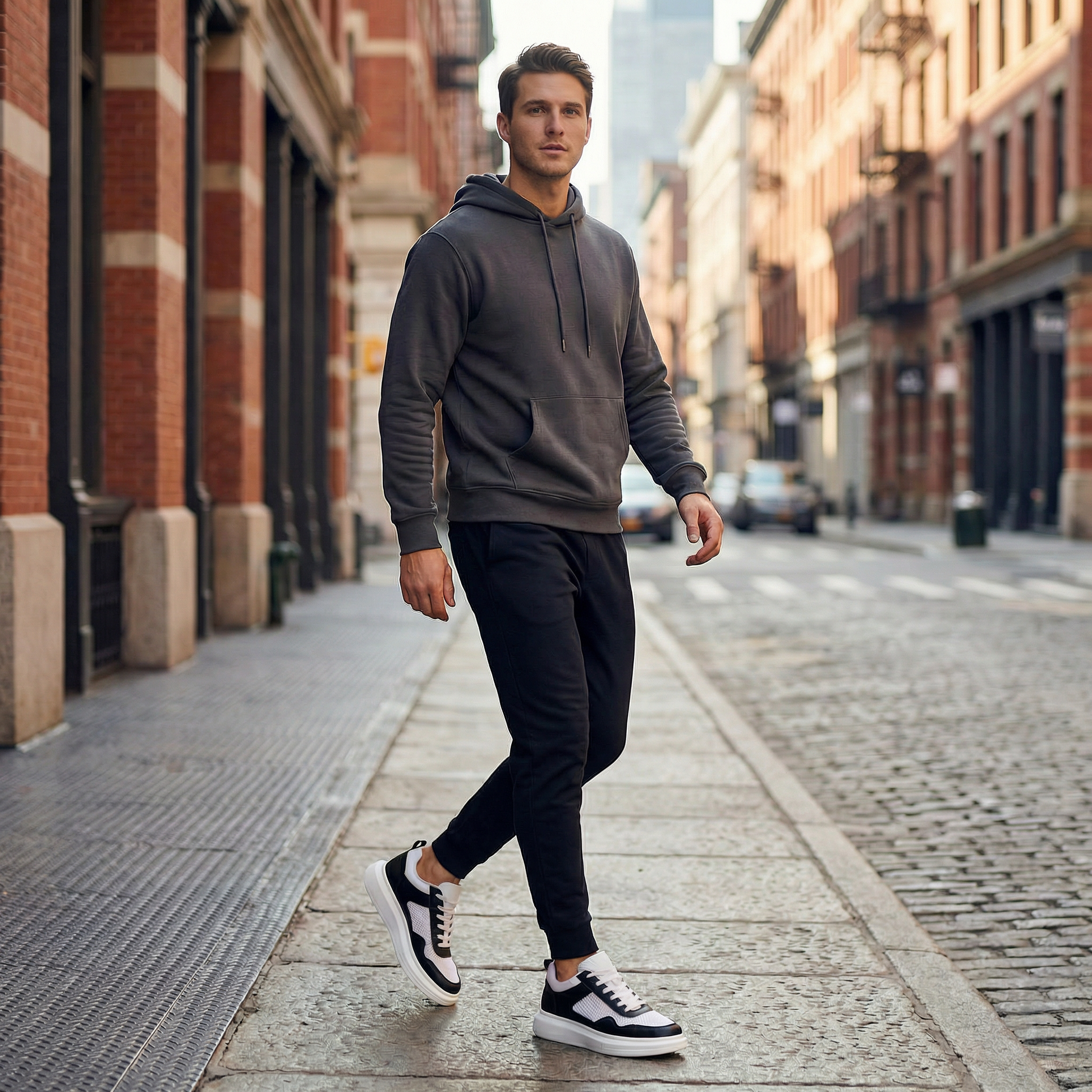 Apex Grid Noir — Men's Elevator Sneaker 7cm | Vizon