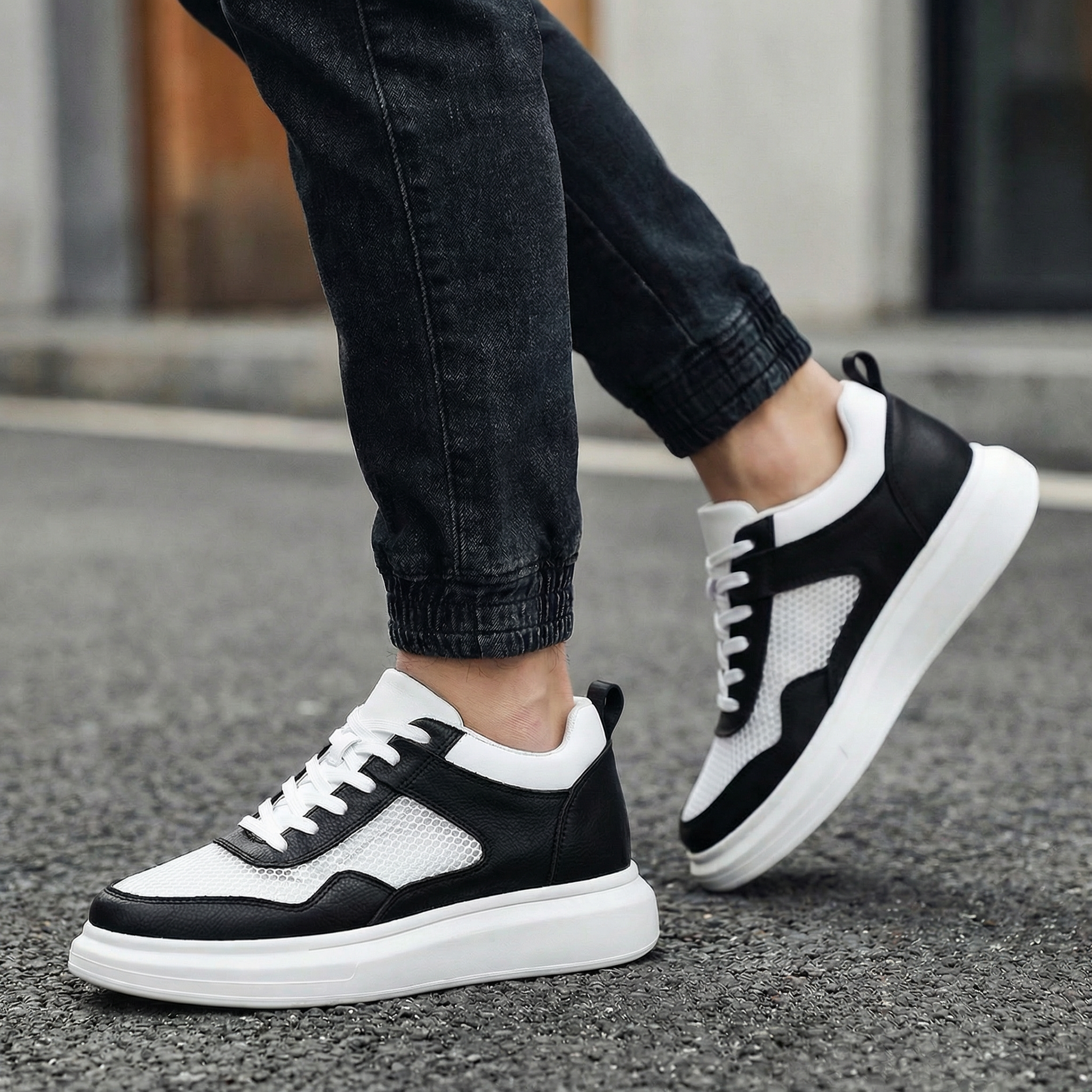 Apex Grid Noir — Men's Elevator Sneaker 7cm | Vizon