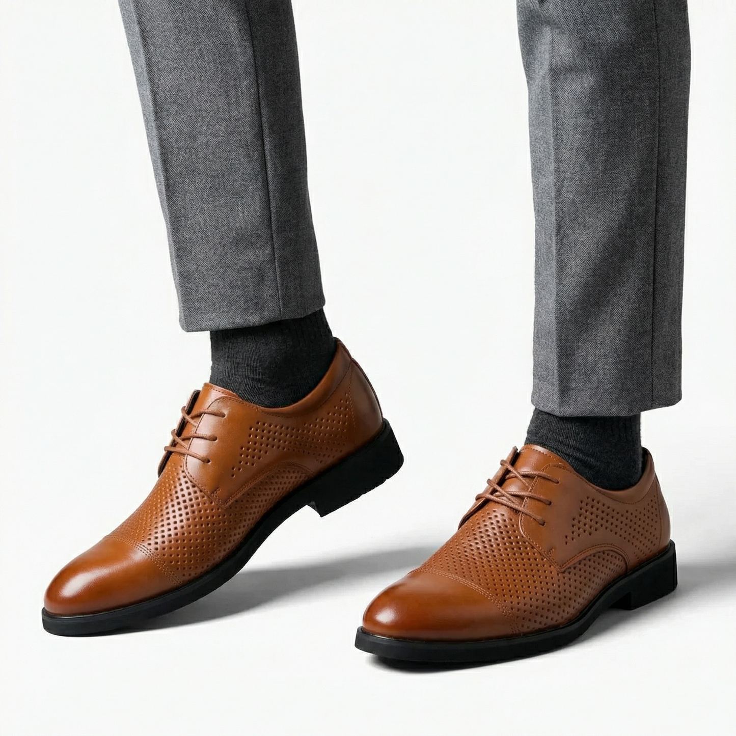Cognac Lattice — Men's Elevator Dress Shoe 7cm | Vizon