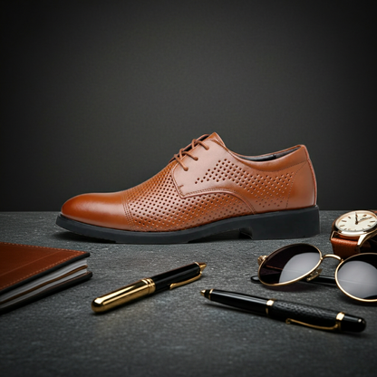 Cognac Lattice — Men's Elevator Dress Shoe 7cm